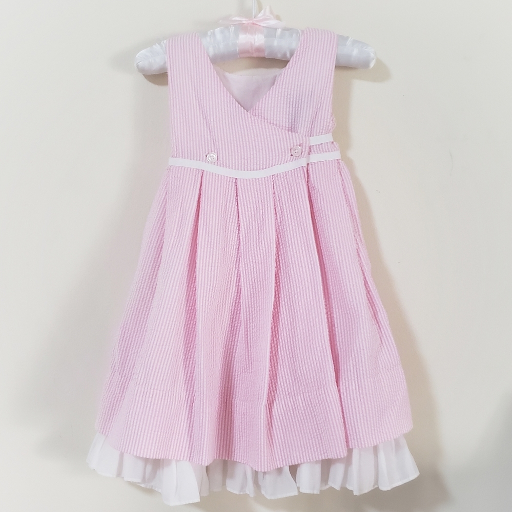 Ralph Lauren girls pink pinstripe lined dress
